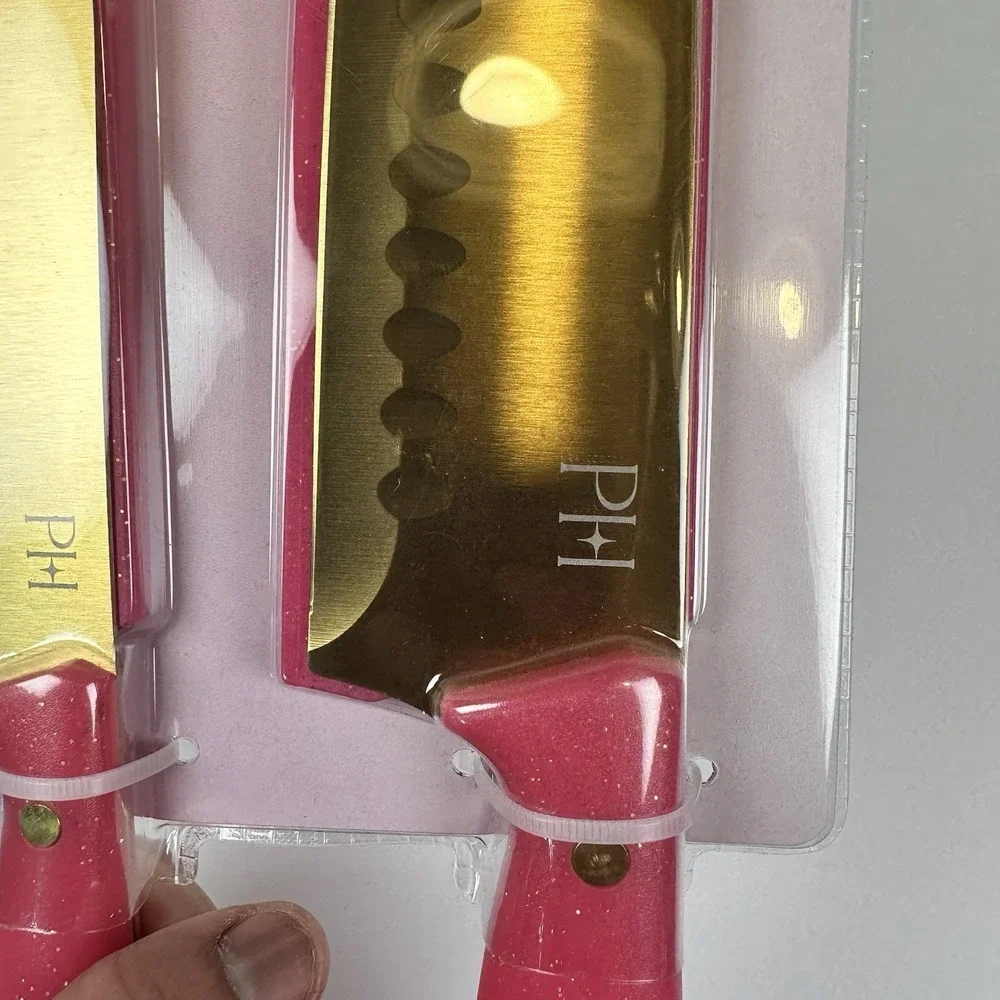 Paris Hilton Santoku Knife Set Pink Gold 2 Pc Stainless Steel Kitchen